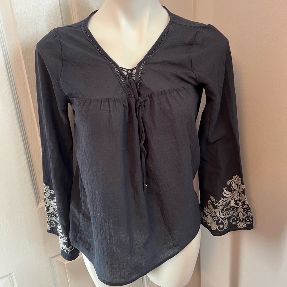 Jolt like new semi sheer blue shirt with bell sleeves